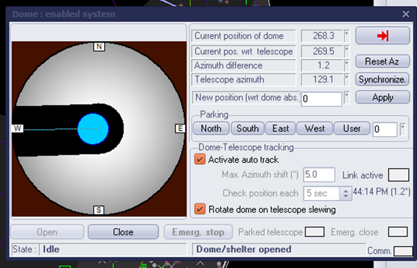 Dome and Telescope position status from control software