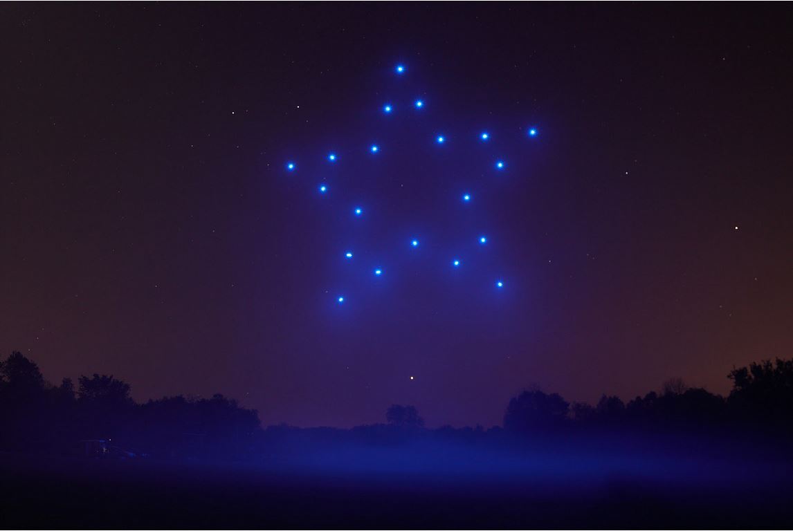 firefly drones make a star shape in sky