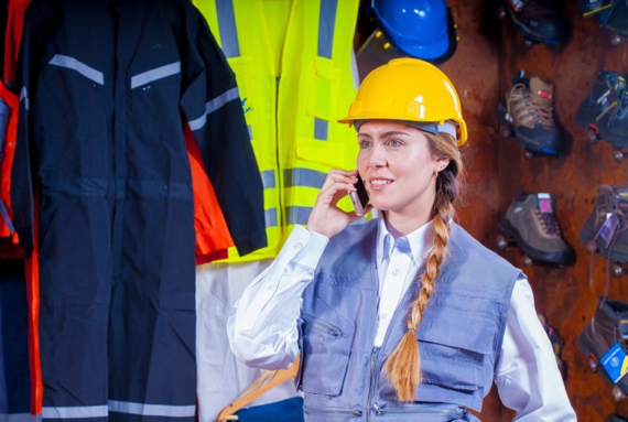 woman in hard hat talking on phone symbolizing construction management career paths