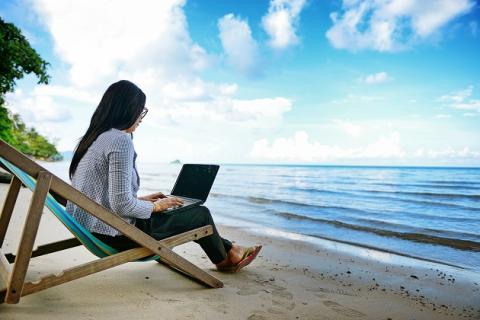 Woman Beach Laptop