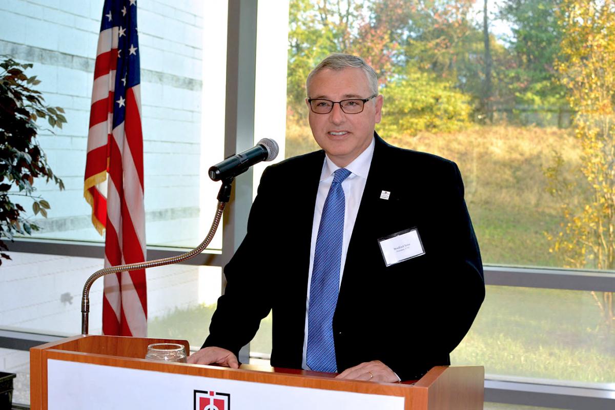 Capitol President Dr. Bradford Sims gives an address