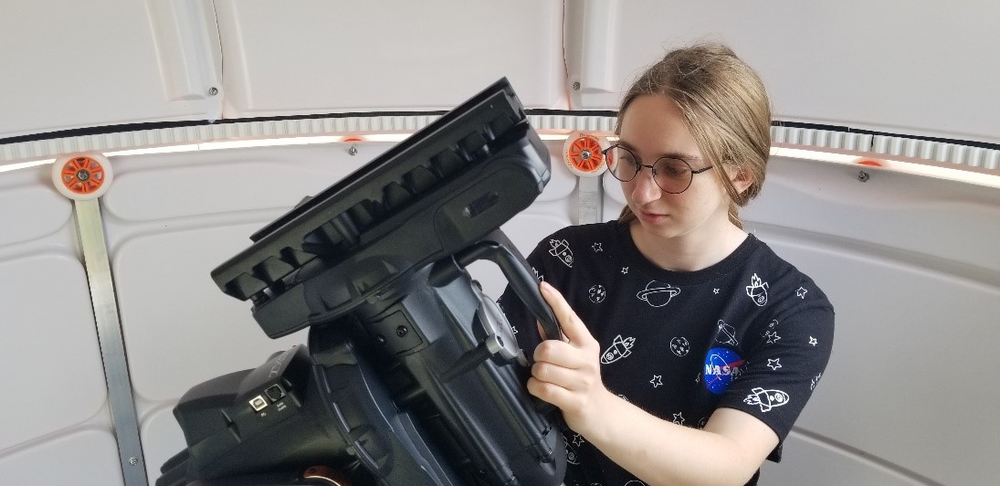ALPHA Intern Julianna Reese adjusting telescope mount polar alignment