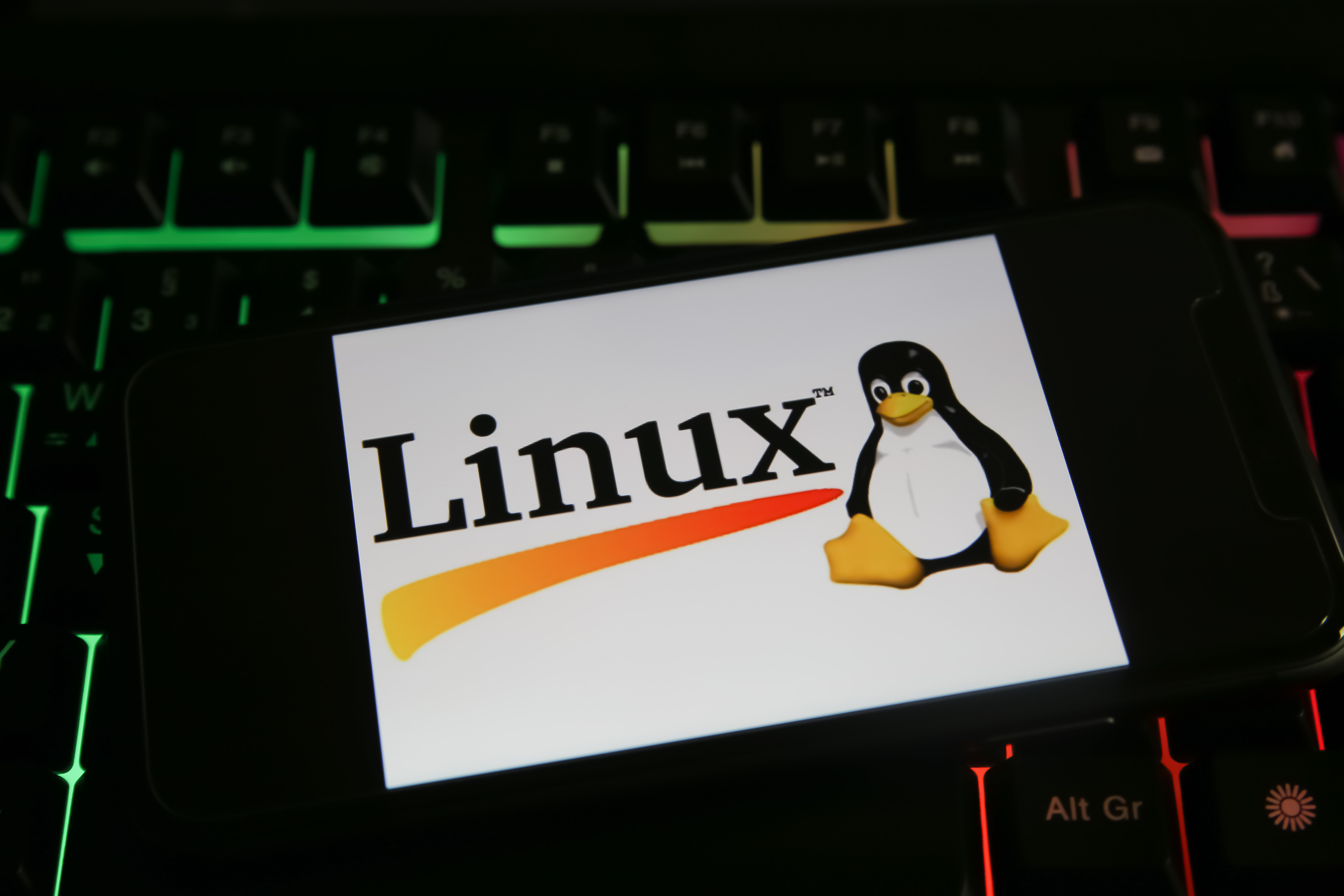 linux penguin logo on keyboard