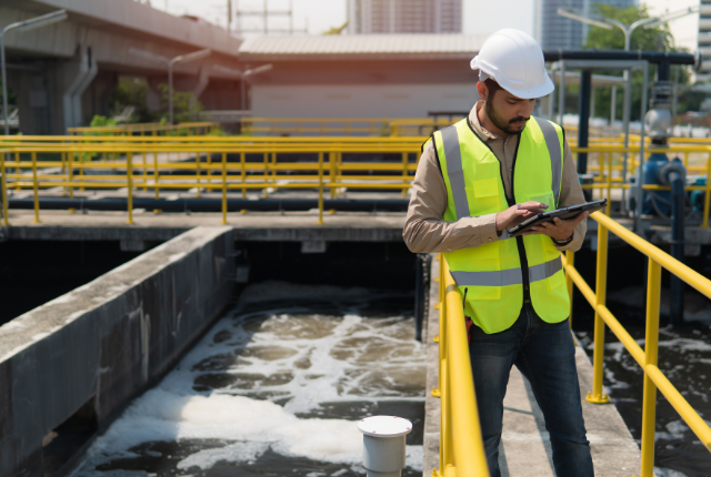 worker at water treatment plant