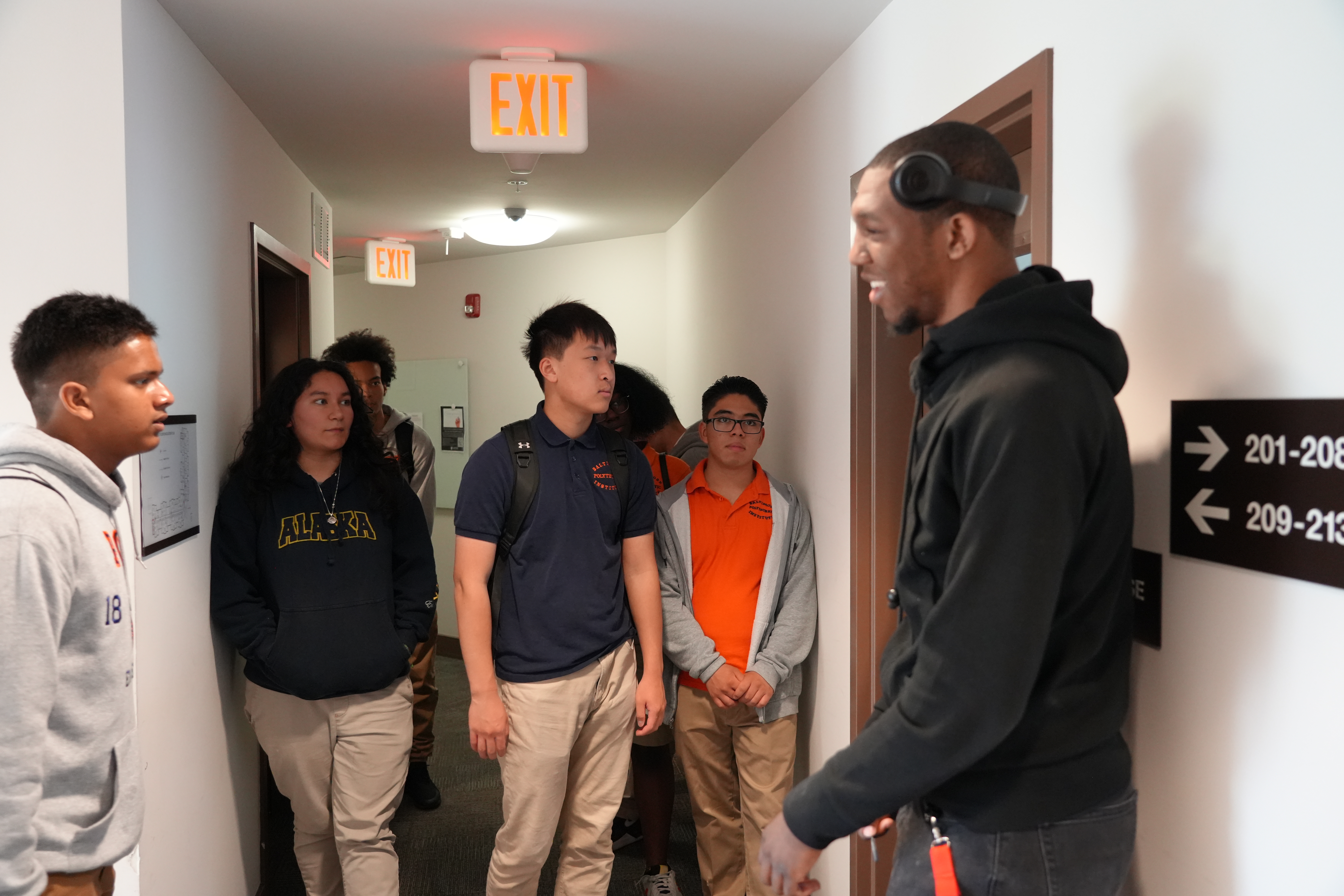 Visiting students Touring Residence Hall with Student Ambassador