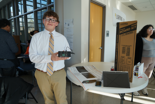 Student Mason Rosten with Security Module Project