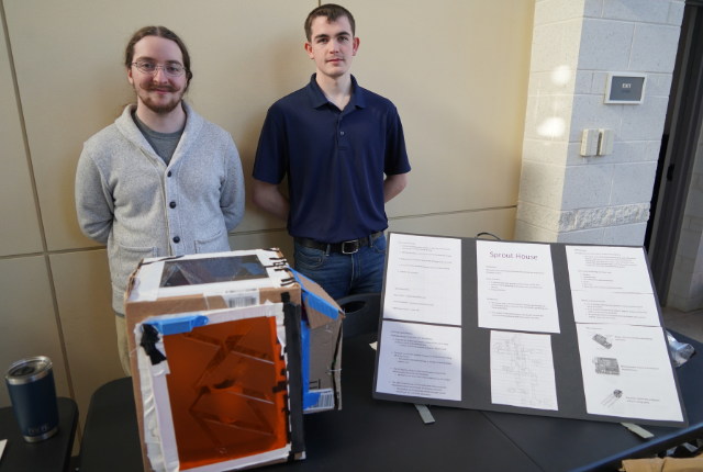 Students Owen Fabian and Jake Nussbaumer with Sprout House Automatic Greenhouse Project