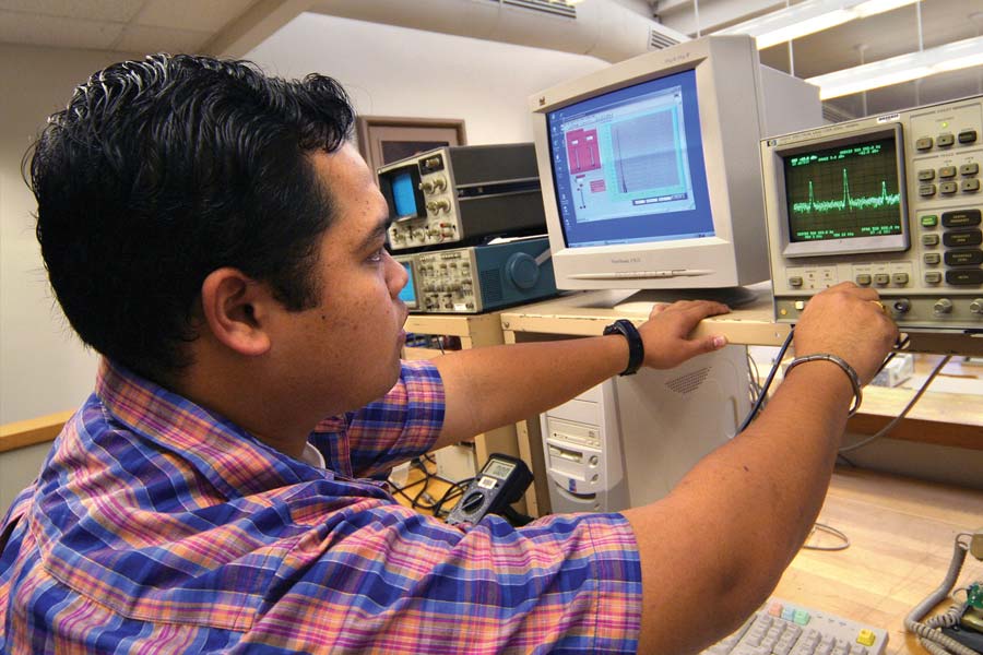 student in engineering lab