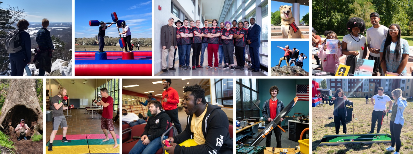 Collage of student photos from activities on campus