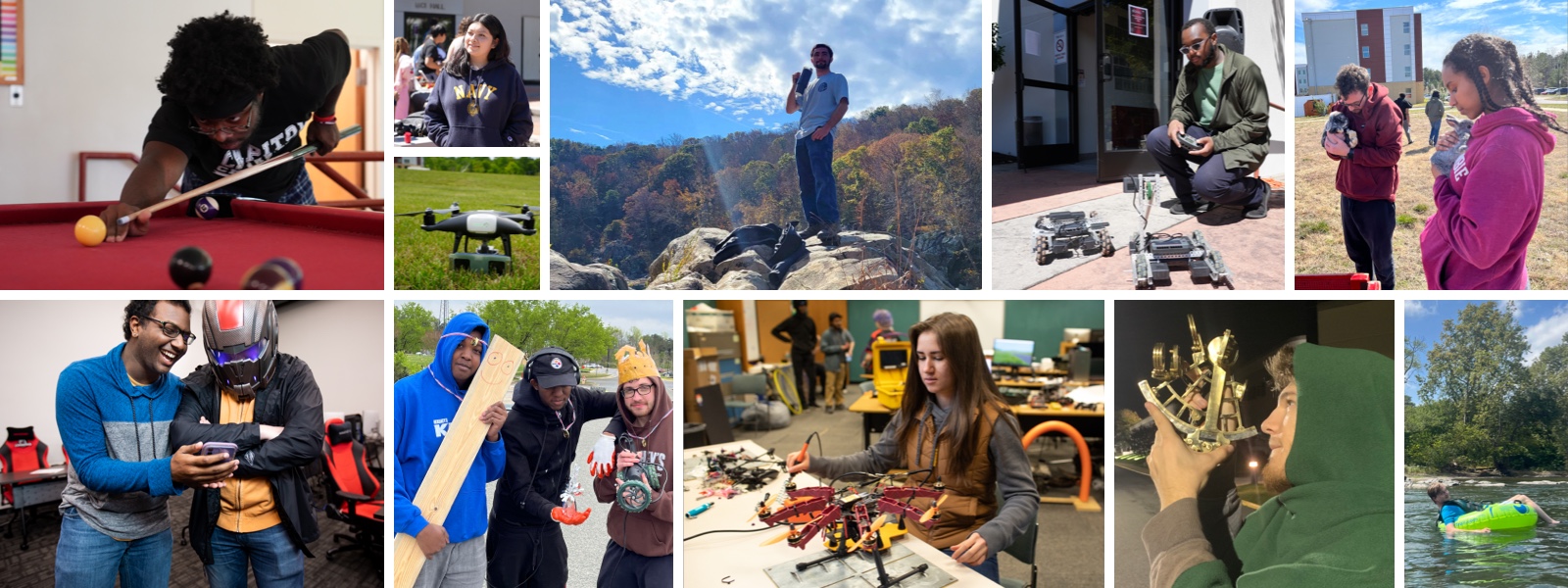 Collage of student photos from activities on campus