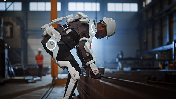 construction worker wearing exoskeleton