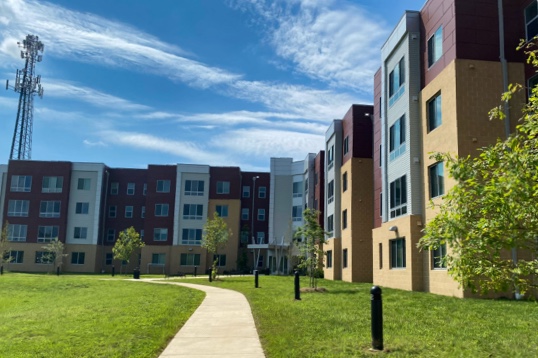 Outside photograph of the dorms on CapTech campus 