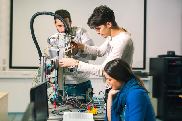 mechatronics engineering students work on project