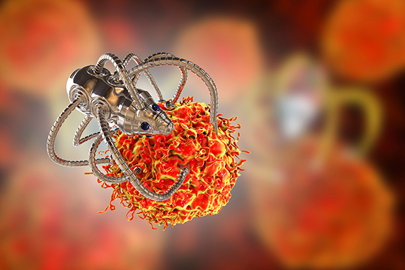 Nanorobot latching on to cancer cell