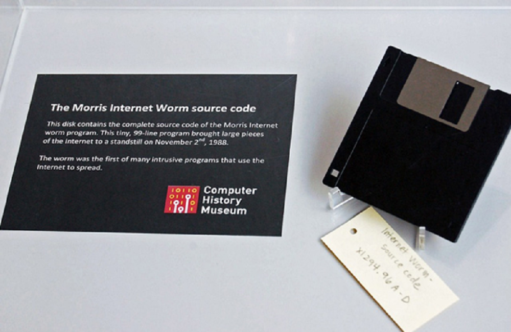 Morris worm virus on a floppy disk
