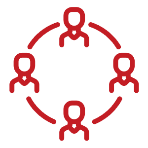 A graphic depicting a group of people with a circle around them to depict collaboration and support. 