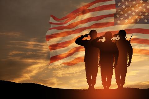 veterans silhouette saluting flag