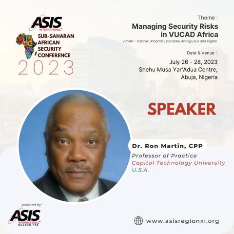 Asis Sub-Saharan African Security Conference 2023 Speaker Bio Card for Dr. Ron Martin
