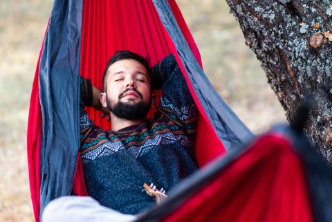 Man resting in hammock