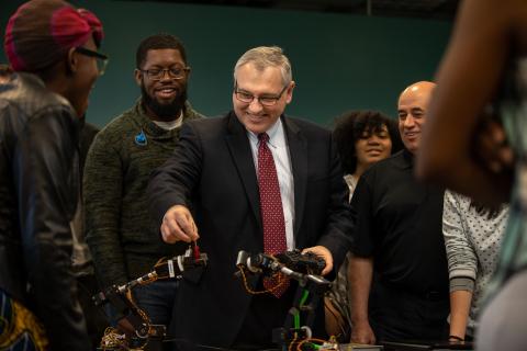 Dr. Bradford Sims visits the unmanned systems lab