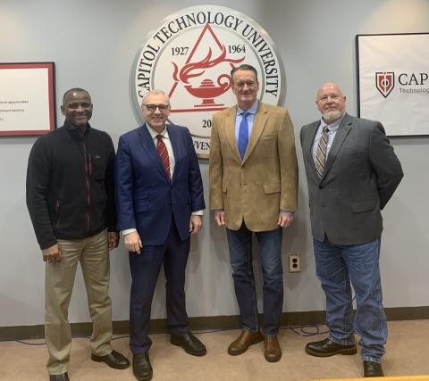 US SPACE COMMAND Colonel Drake and Thomas Woodard with Capitol Tech President Sims and Dr. Butler