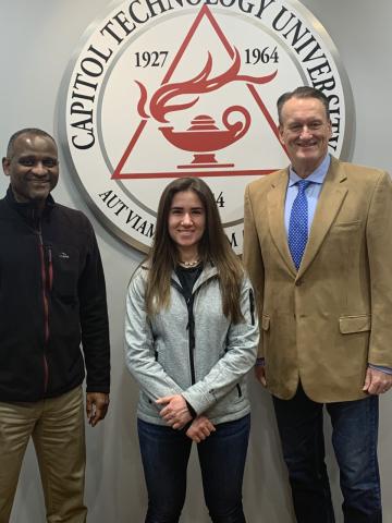 US SPACE COMMAND Colonel Drake with Capitol Tech Dr. Butler and student Valerie Kehrer